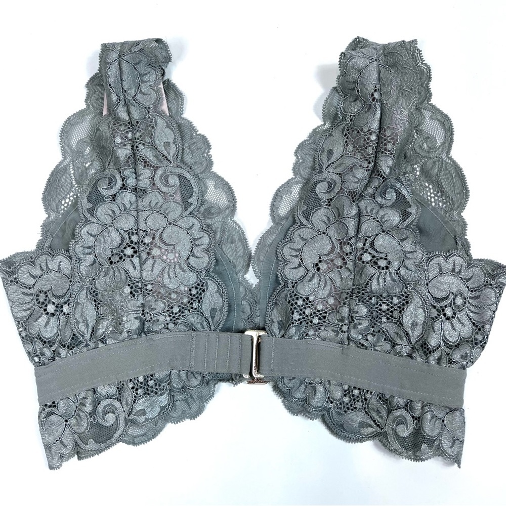 HAH Hot As Hot Got UR Back Gray Silver Lace Bra Size XS - Picture 3 of 13